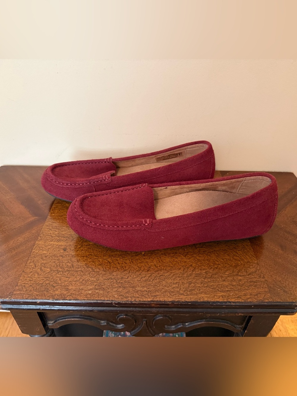 Vionic Women’s Suede Loafers in Maroon Red